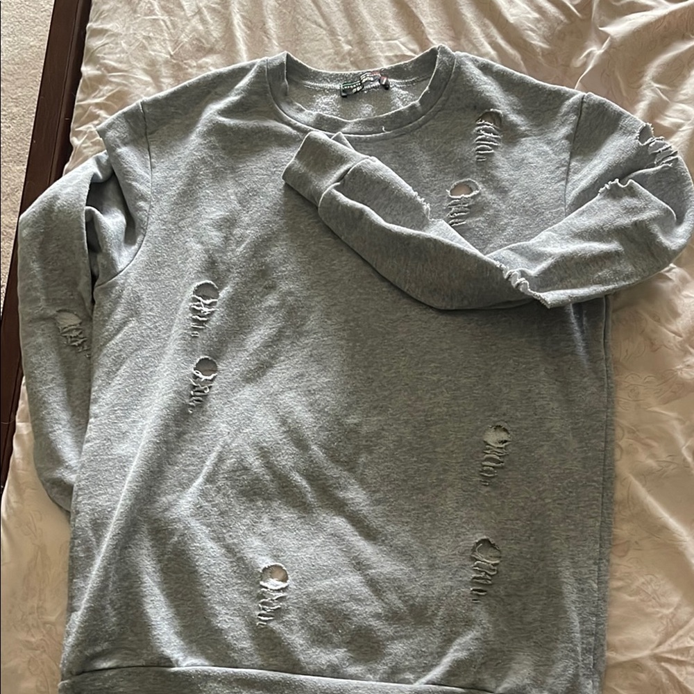 Simons Gray Distressed Crew Neck Sweater